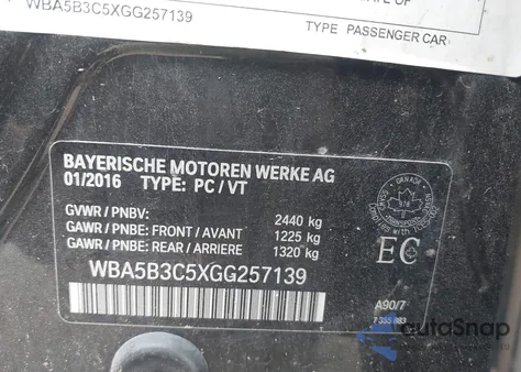 2016 BMW 535 xDrive из США, поврежденный, VIN WBA5B3C5XGG257139